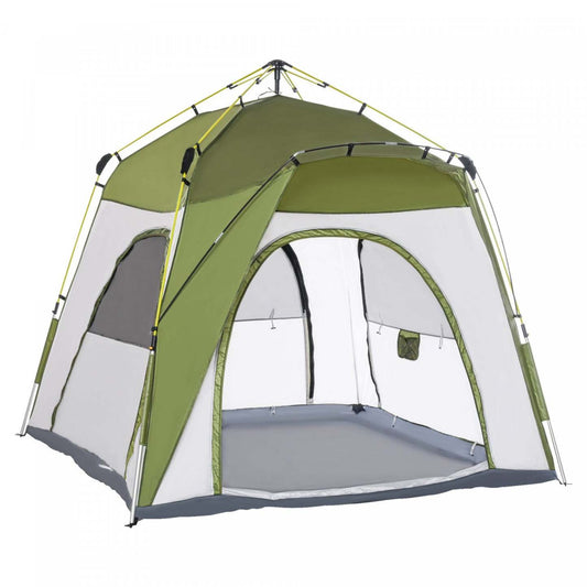 Outsunny Tente de Camping Automatique Instantanée avec 4 Portes et 4 Fenêtres, Tente Pop-Up Extérieure Facile, Portable|Tente De Camping Familiale 4-5 Personnes Montage Instantané Pop-up 4 Fenêtres Pare-soleil Dim. 2,4l