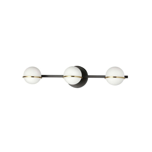Dainolite Sofia 3 Light Vanity Light Matte Black/Aged Brass White Opal Glass Lamp|Lumière de coiffeuse Sofia de Dainolite en verre blanc opale, avec fini noir mat et laiton vieilli, et 3 ampoules