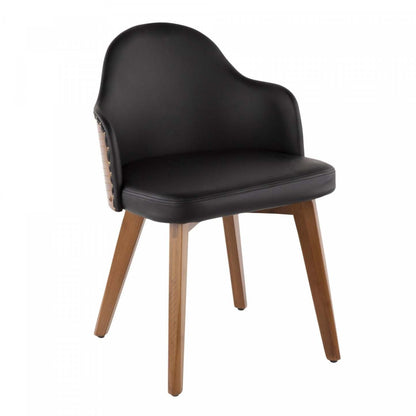 LumiSource Ahoy Faux Leather Mid-Century Dining Chair - Walnut/Black|Chaise de salle à manger de style du milieu du 20e siècle Ahoy en similicuir - noyer et noir