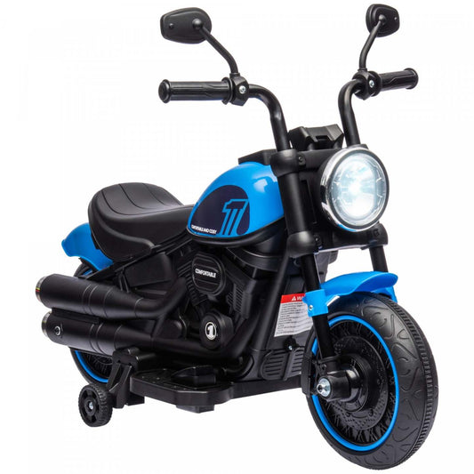 Aosom Moto Enfant, Moto Électrique 6v Avec Roues D'entraînement, Pédale, Phare, Musique, Avancer/reculer, Démarrage à Un Bouton, Jouet À Pousser Pour Enfants De 18 Mois Et Plus, Bleu