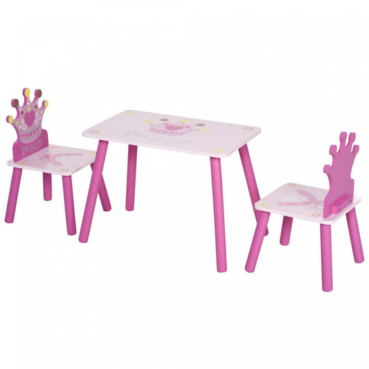 Qaba Lot De 3 Chaises De Table En Bois Pour Enfants Avec Motif De Couronne Facile À Nettoyer Cadeau Pour Filles Tout-Petits