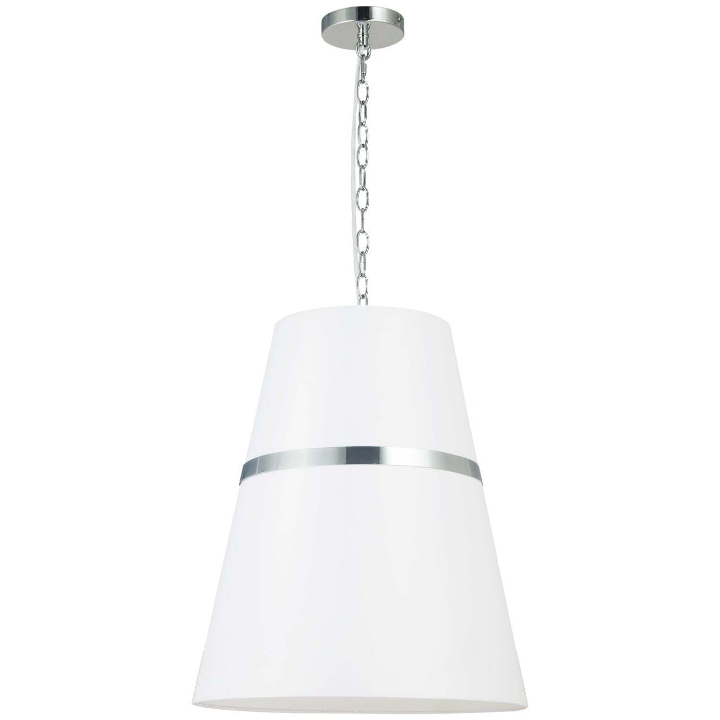 Luminaire suspendu Symphony de Dainolite avec abat-jour blanc mat, fini chromé poli et 3 ampoules