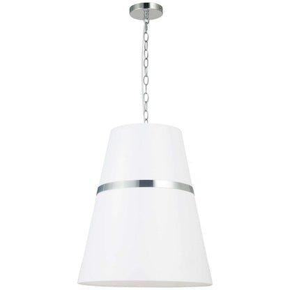 Luminaire suspendu Symphony de Dainolite avec abat-jour blanc mat, fini chromé poli et 3 ampoules