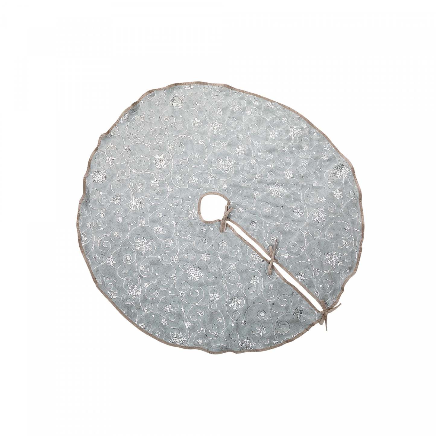 Swirly Snowflake Fleece Tree Skirt Silver Christmas Tree|Cache-pied d'arbre de Noël en molleton argenté à motif de flocons virevoltants