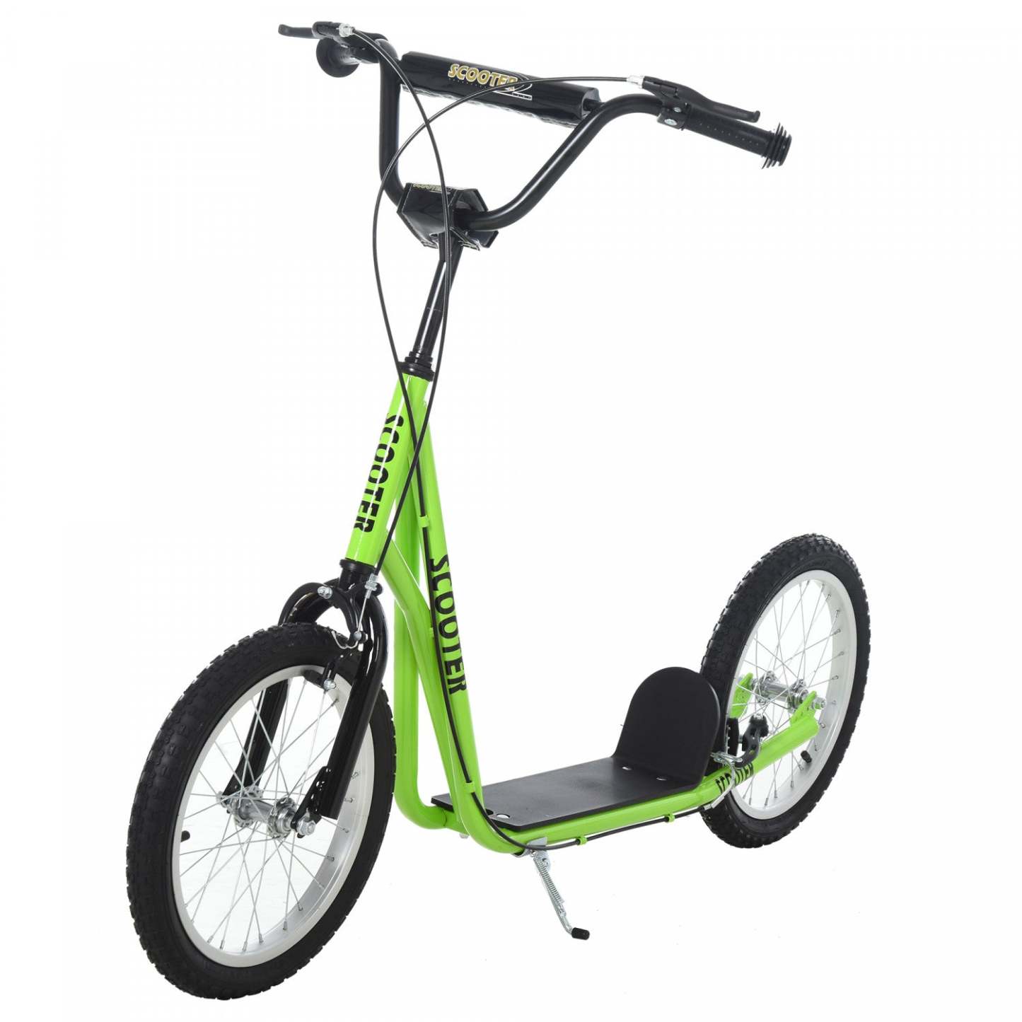 Trottinette Aosom pour jeunes, trottinette de rue pour adolescents, jouet à conduire avec roue gonflable de 16'', double freins pour les enfants de 5 ans et plus, verte