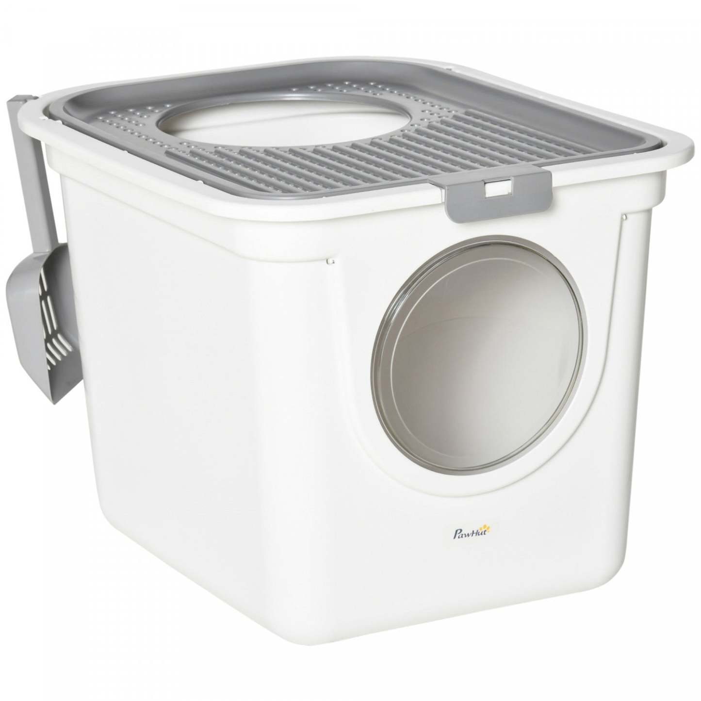 Pawhut Bac à Litière pour Chat, Bac à Litière Fermé avec Entrée Frontale, Sortie Supérieure, Pelle, Toilettes pour Animaux Faciles à Nettoyer pour Chats, Blanc