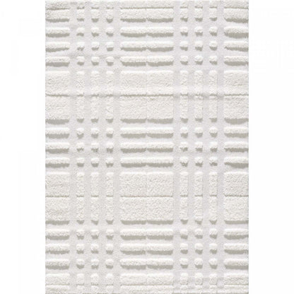 Lola Plaid Cream Shag Area Rug - 6'7 x 9'6|Carpette à poil long Lola crème à motif écossais - 6 pi 7 po x 9 pi 6 po