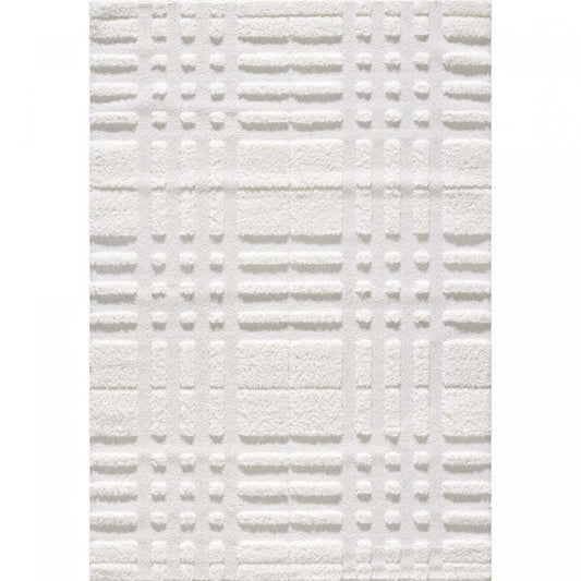 Lola Plaid Cream Shag Area Rug - 6'7 x 9'6|Carpette à poil long Lola crème à motif écossais - 6 pi 7 po x 9 pi 6 po