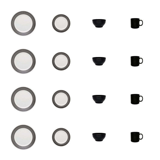 Service de table 16 pièces Oxford Actual - Ivoire noir | Service de vaisselle Oxford Actual 16 pièces - noir et ivoire | D87EYXJG