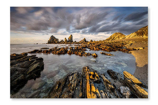 Côte Atlantique Nord-Ouest de l'Espagne 28 x 42 po : Cadre d'art mural et panneau de tissu | D44GR2RH