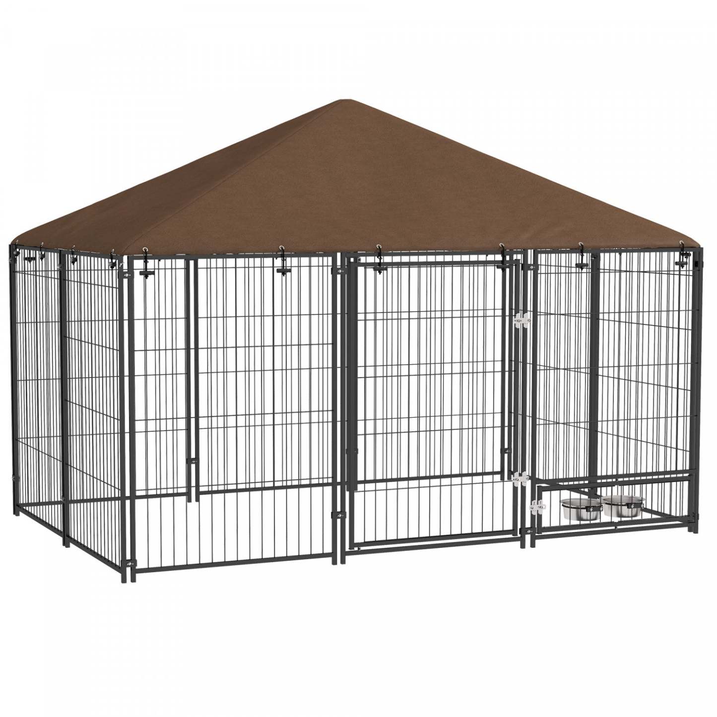 Pawhut Chenil Exterieur Pour Chien De 6.9' X 4.6' X 5' Avec Auvent, Bols Rotatifs, Porte Pour Cour E