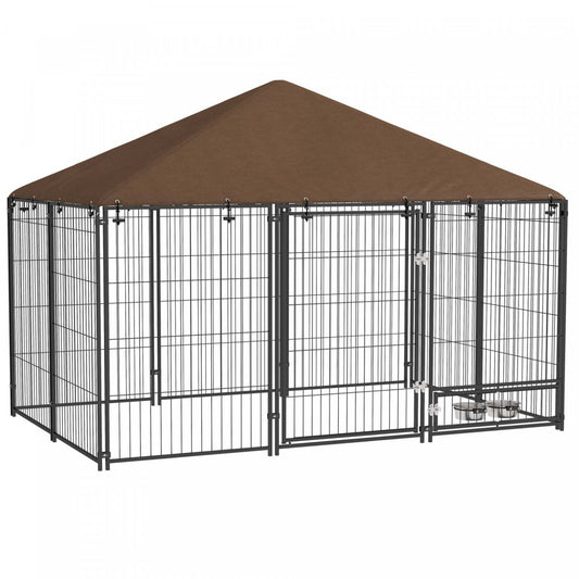 Pawhut Chenil Exterieur Pour Chien De 6.9' X 4.6' X 5' Avec Auvent, Bols Rotatifs, Porte Pour Cour E