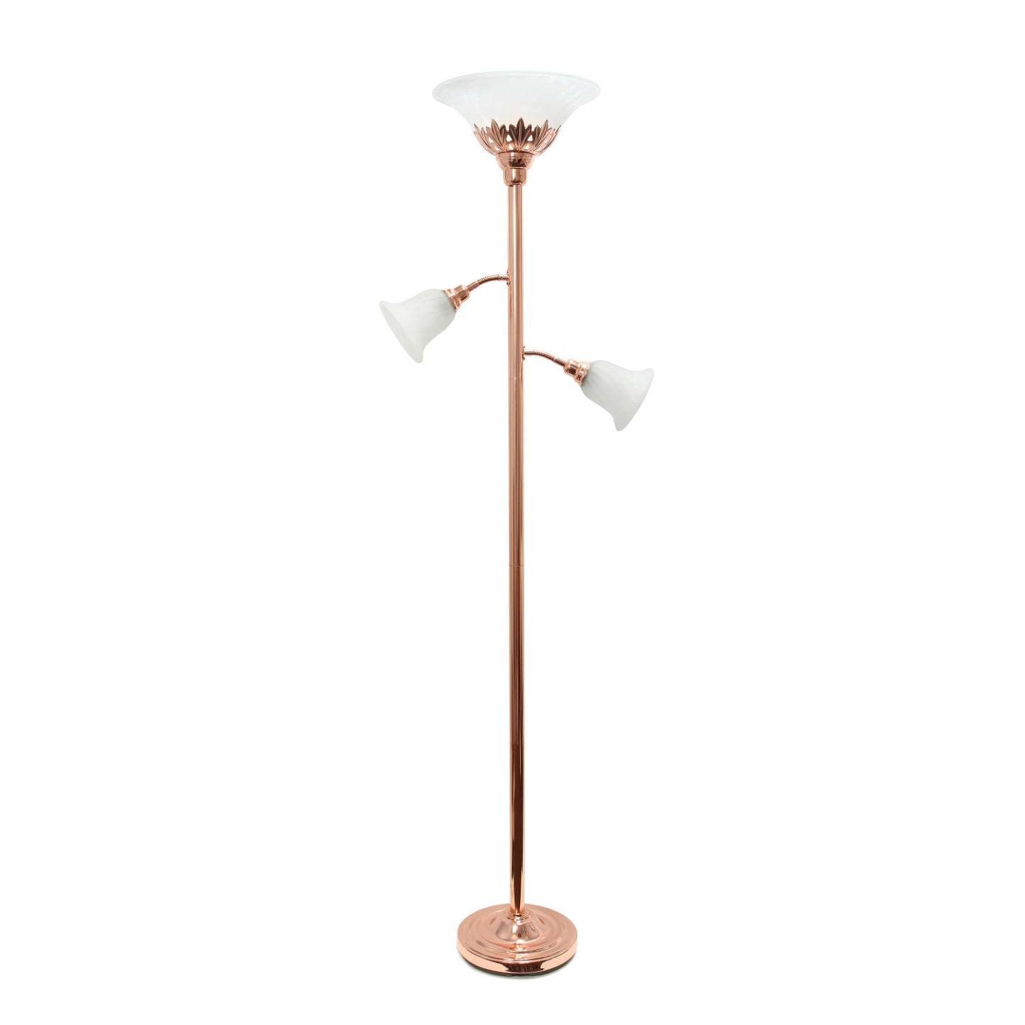 Lampe à pied Elegant Designs à 3 ampoules avec abat-jour en verre festonné, or rose|Lampe à pied Elegant Designs à 3 ampoules, or rose|D22I6VCE