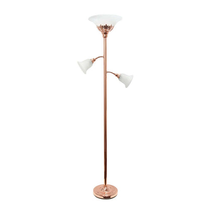 Lampe à pied Elegant Designs à 3 ampoules avec abat-jour en verre festonné, or rose|Lampe à pied Elegant Designs à 3 ampoules, or rose|D22I6VCE