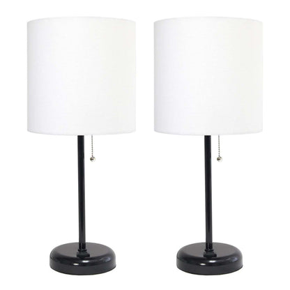 Limelights Ensemble de 2 lampes noires avec prise de recharge et abat-jour en tissu, Ensemble de lampes blanches|Ensemble 2 lampes Limelights blanches avec pied mince noir et prise de recharge|D2172NK2