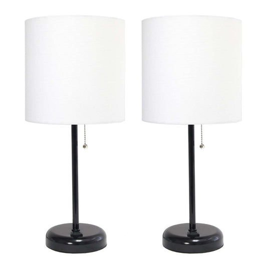 Limelights Ensemble de 2 lampes noires avec prise de recharge et abat-jour en tissu, Ensemble de lampes blanches|Ensemble 2 lampes Limelights blanches avec pied mince noir et prise de recharge|D2172NK2