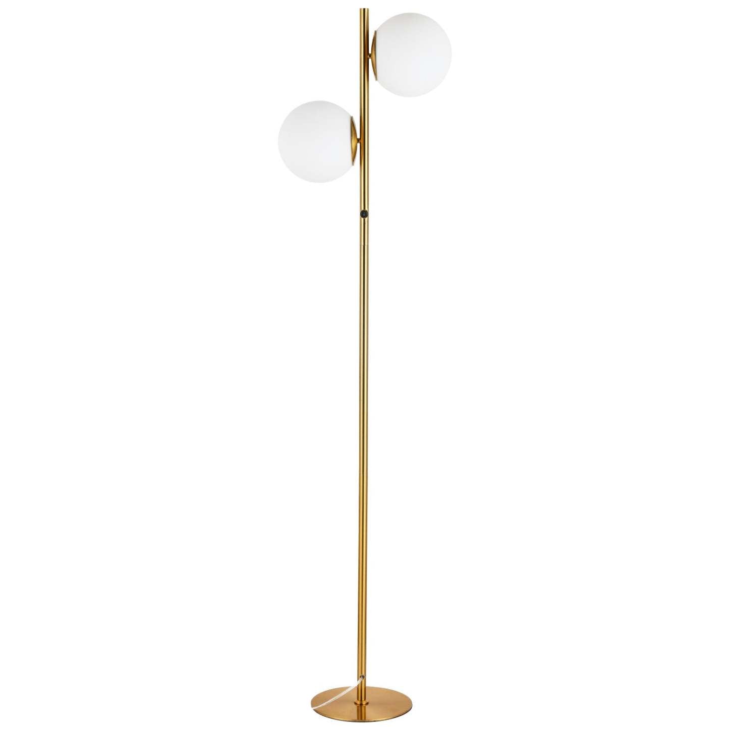 Dainolite Folgar 2 Light Floor Lamp Aged Brass White Opal Glass|Lampe à pied Folgar de Dainolite en verre blanc opale, avec fini laiton vieilli et 2 ampoules