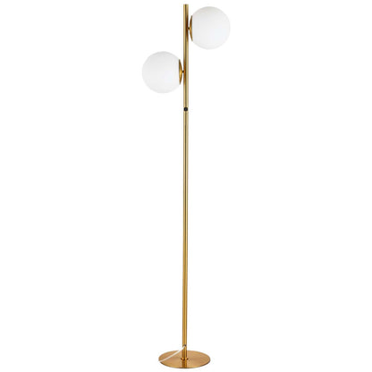 Dainolite Folgar 2 Light Floor Lamp Aged Brass White Opal Glass|Lampe à pied Folgar de Dainolite en verre blanc opale, avec fini laiton vieilli et 2 ampoules