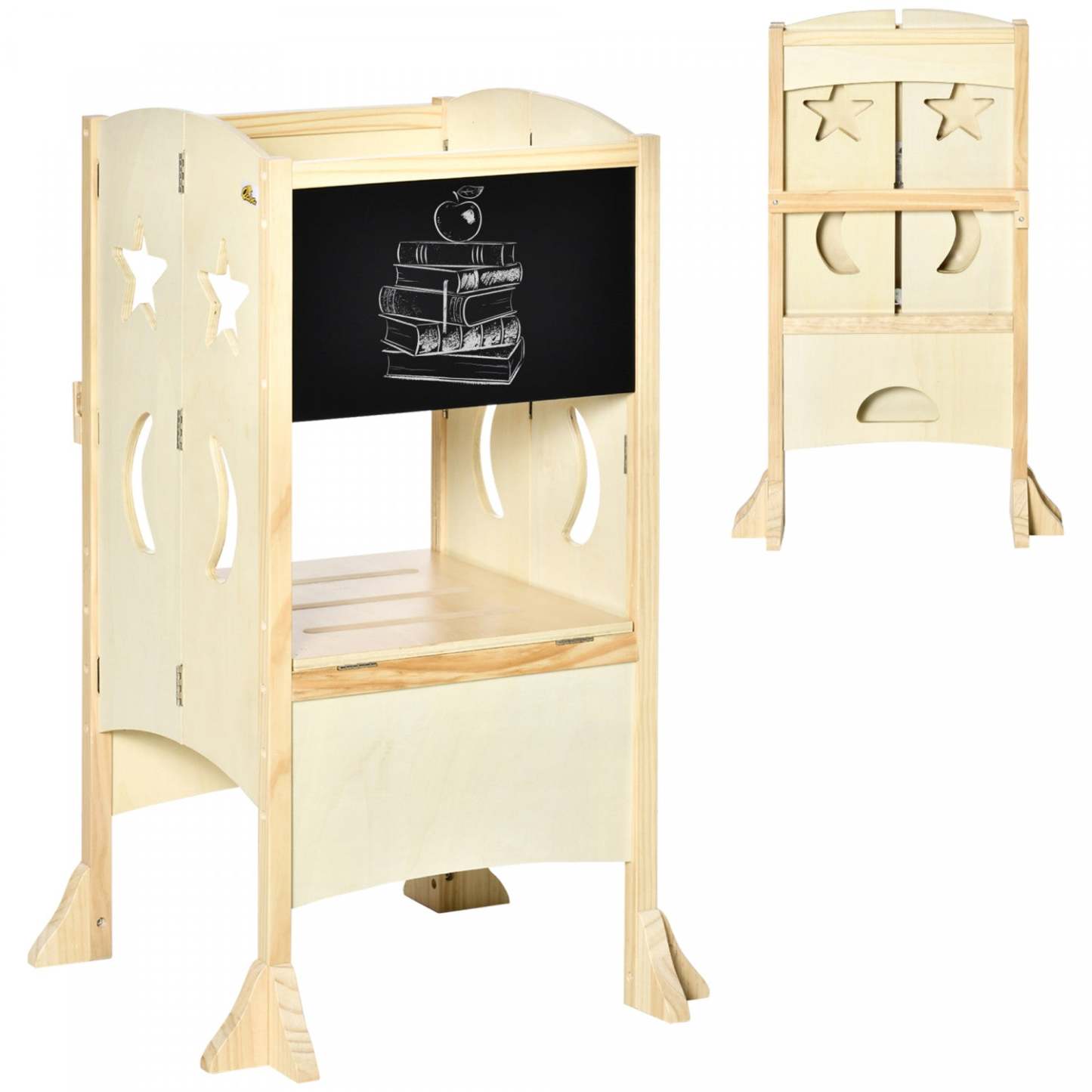 Qaba Marchepied Pliable Pour Tout-petit Tabouret De Cuisine Avec Tableau Noir Main Courante Verrouillable