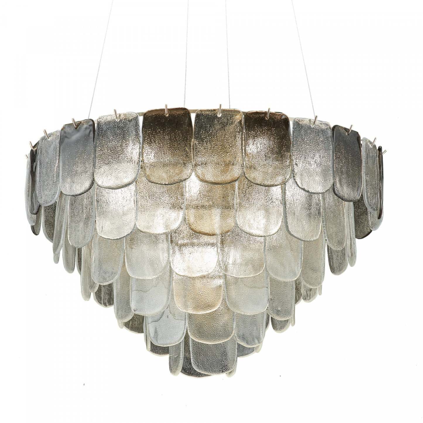 Lustre A 19 lampes Bianca, Nickel Poli, Verre Cristallin Fumé De Type Piastra