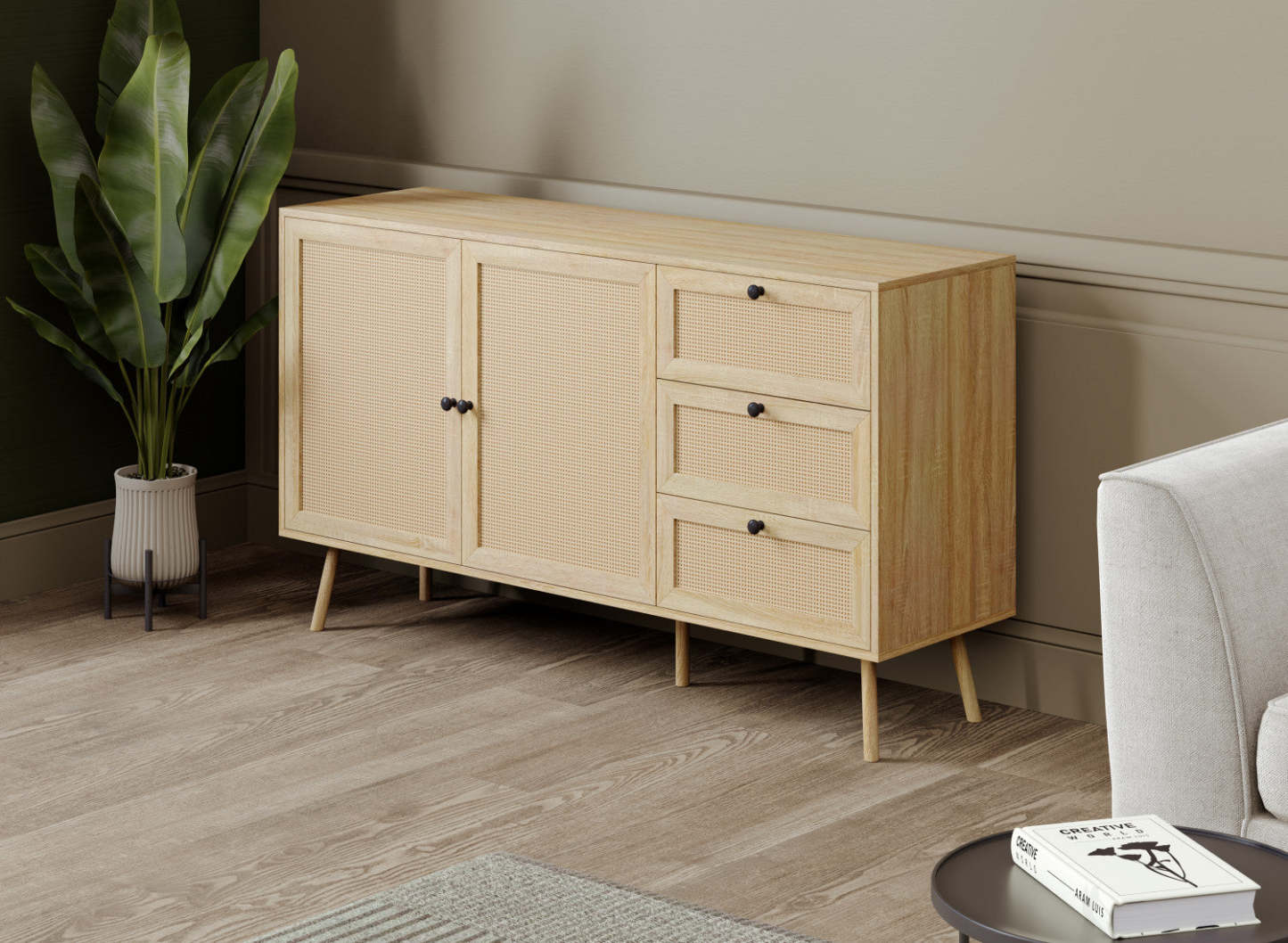 Coffre de Rangement avec 3 Tiroirs – Aspect Bois Brun Durable | Commode verticale de rangement avec 3 tiroirs - aspect de bois brun durable