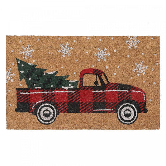 Paillasson en fibre de coco avec un camion transportant un arbre