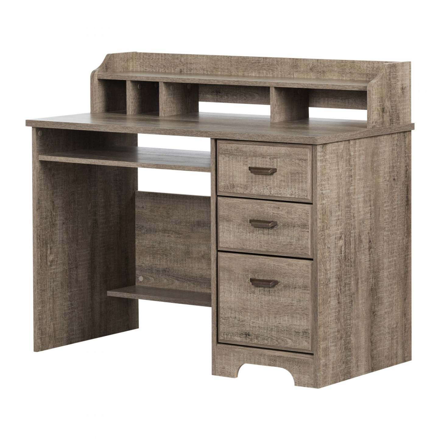Bureau d'ordinateur Versa avec huche - Chêne patiné | Versa Bureau De Travail Pour Ordinateur Avec Huche - Chene Vieilli