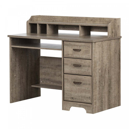 Bureau d'ordinateur Versa avec huche - Chêne patiné | Versa Bureau De Travail Pour Ordinateur Avec Huche - Chene Vieilli