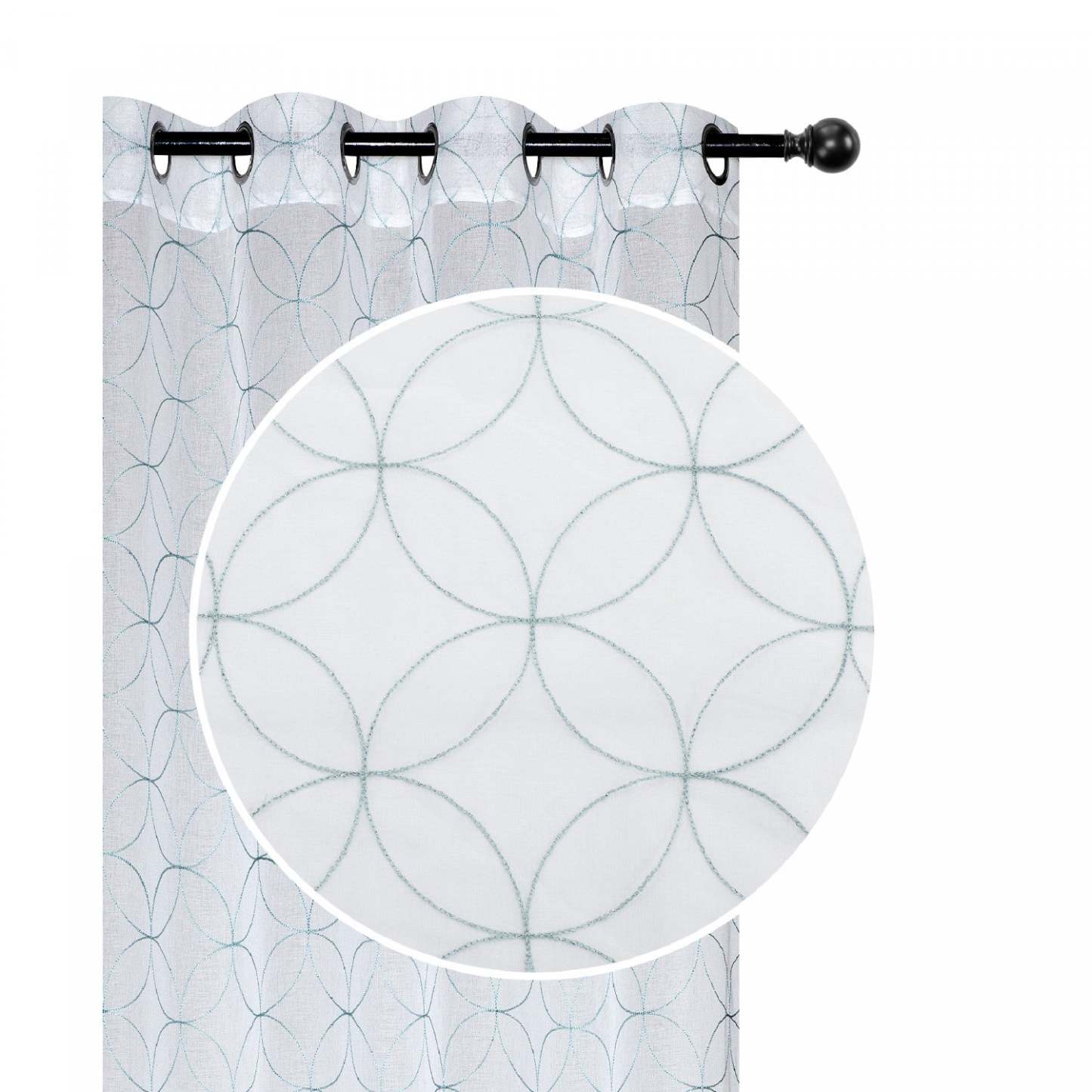 Lurex Embroidered Sheer Panel Curved Diamond Teal - Set of 2|Panneau de rideau transparent en LurexMC brodé de motifs de diamants arrondis bleu sarcelle - ensemble de 2