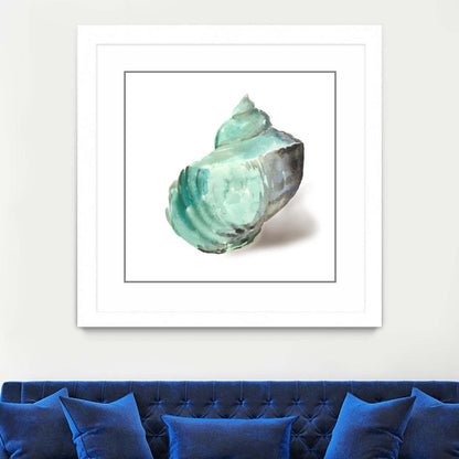 Œuvre murale encadrée blanche et mate « Shell In Mint » 36 x 36