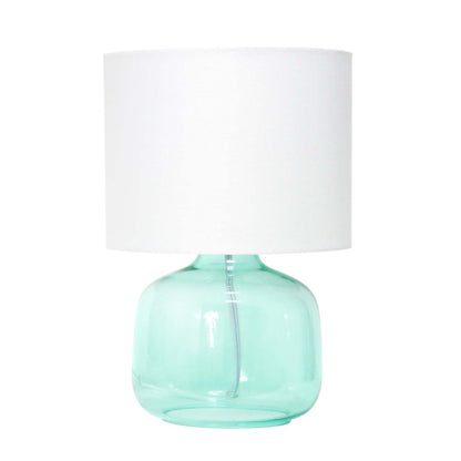 Lampe de table Simple Designs en verre avec abat-jour en tissu, aqua avec abat-jour blanc|Lampe de table Simple Designs en verre, turquoise|D21W20F9