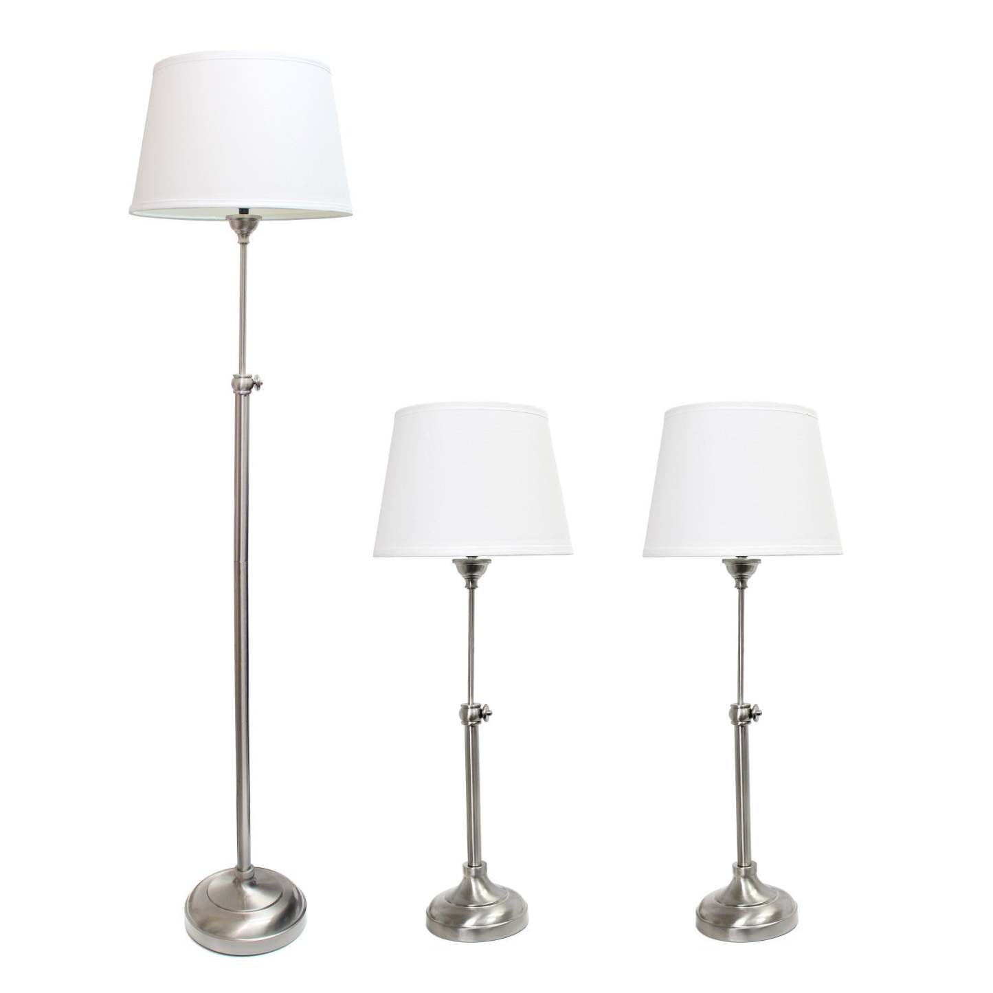 Ensemble de 3 lampes réglables en nickel brossé Elegant Designs (2 lampes de table, 1 lampadaire)|Ensemble 3 lampes réglables (2 lampes de table, 1 lampe à pied) Elegant Designs nickel brossé|D21S32E5