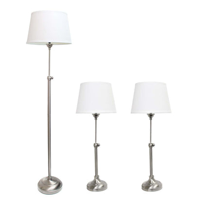 Ensemble de 3 lampes réglables en nickel brossé Elegant Designs (2 lampes de table, 1 lampadaire)|Ensemble 3 lampes réglables (2 lampes de table, 1 lampe à pied) Elegant Designs nickel brossé|D21S32E5