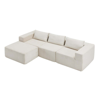 Canapés Modulaires Compressés Paula En Tissu Côtelé, Dossier À Coussins - Beige