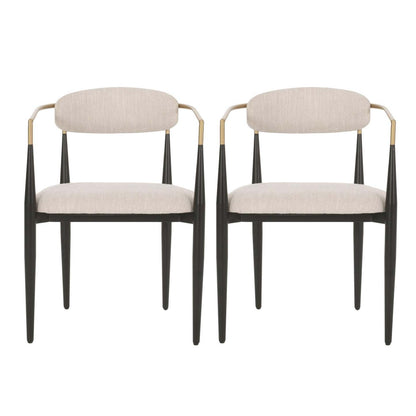 Ensemble de 2 chaises de salle à manger Mila avec tissu rembourré et structure en métal - Beige et noir | Ensemble De 2 Chaises De Salle À Manger Mila Avec Revêtement En Tissu Et Structure En Métal - Beige Et Noir
