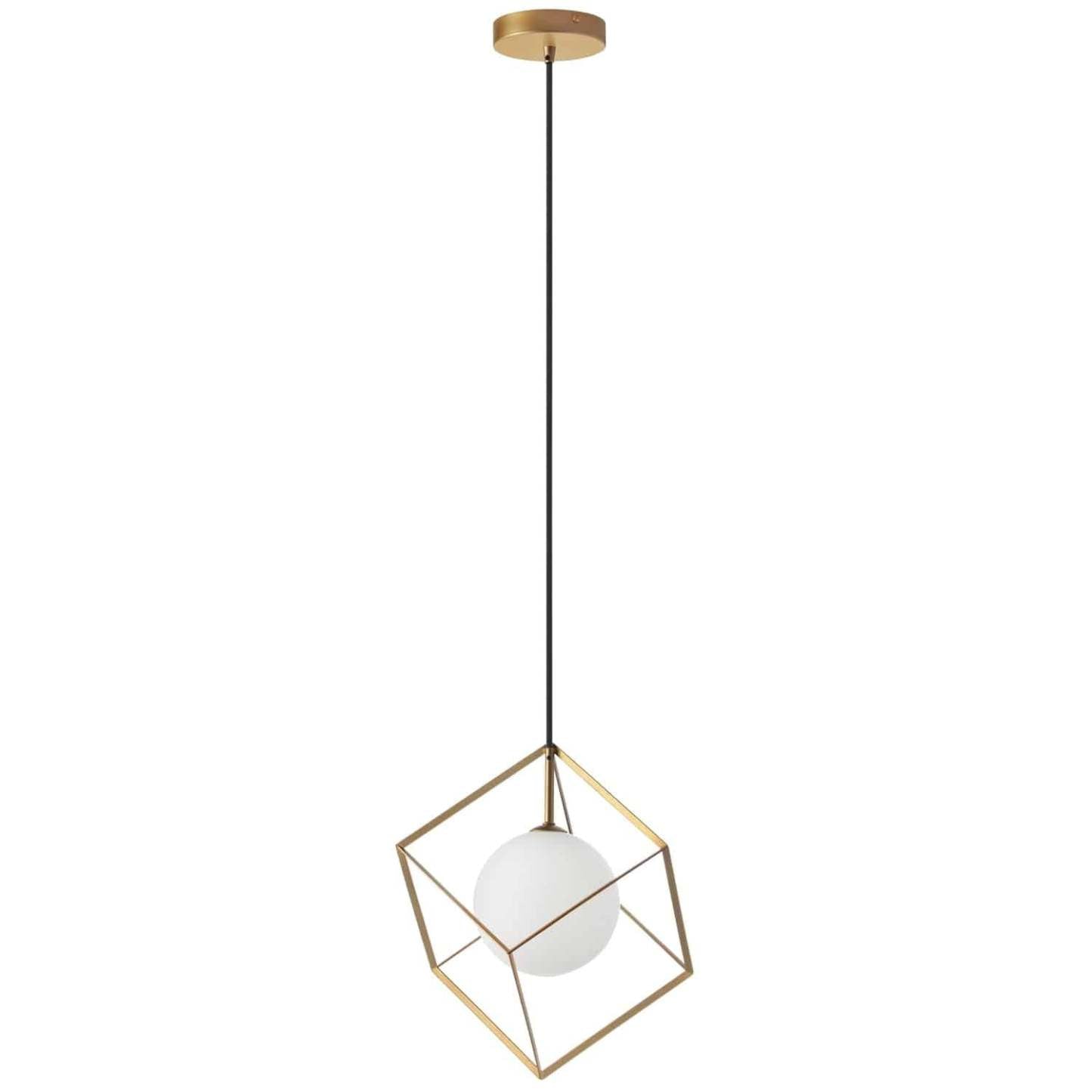 Luminaire suspendu Thomson de Dainolite en verre blanc opale, avec fini doré et 1 ampoule