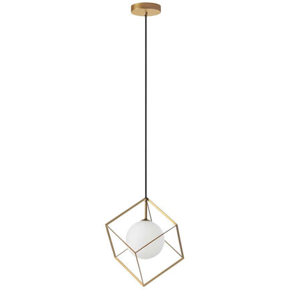 Luminaire suspendu Thomson de Dainolite en verre blanc opale, avec fini doré et 1 ampoule