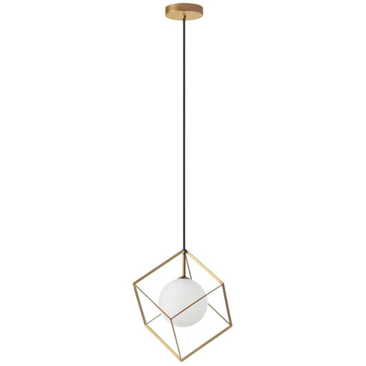 Luminaire suspendu Thomson de Dainolite en verre blanc opale, avec fini doré et 1 ampoule