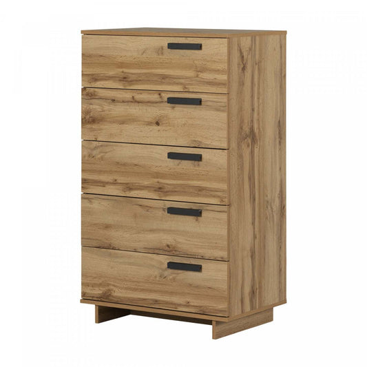 Meuble de rangement commode 5 tiroirs Cavalleri - Chêne Nordik|Commode verticale de rangement Cavalleri à 5 tiroirs - chêne nordique