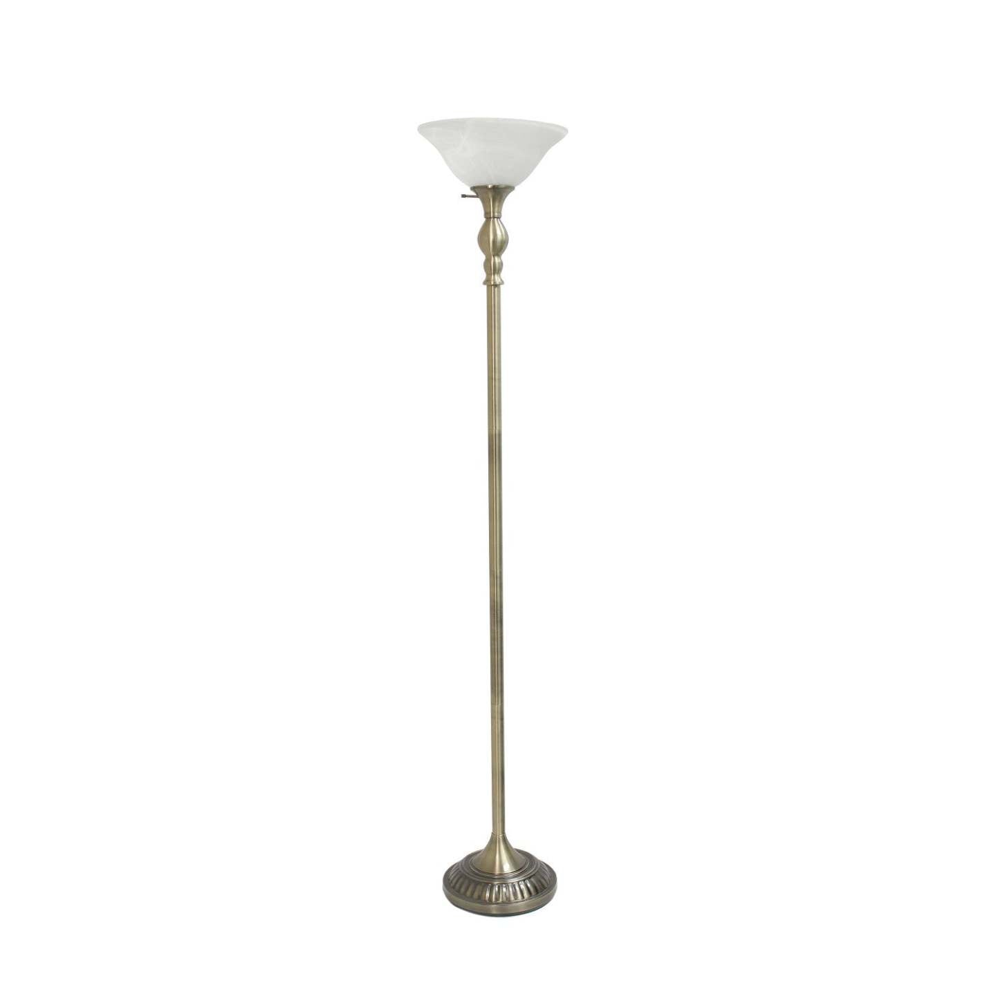 Lampe à pied torchère Elegant Designs à 1 ampoules avec abat-jour en verre marbré blanc, laiton antique|D22MEBVF