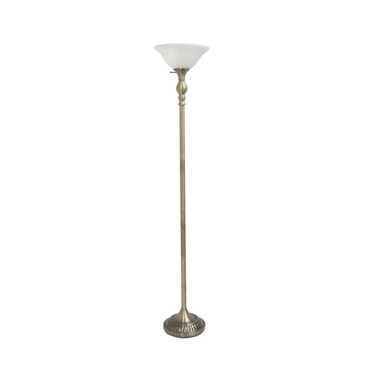 Lampe à pied torchère Elegant Designs à 1 ampoules avec abat-jour en verre marbré blanc, laiton antique|D22MEBVF