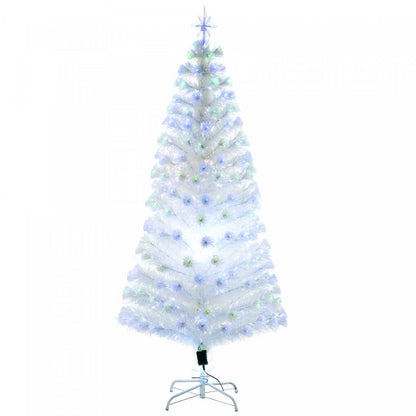 Homcom Arbre De Noël Pré-illuminé À Fibre Optique Artificielle De 6 Pieds Avec 220 Lumières LED Et Pointes De Branche