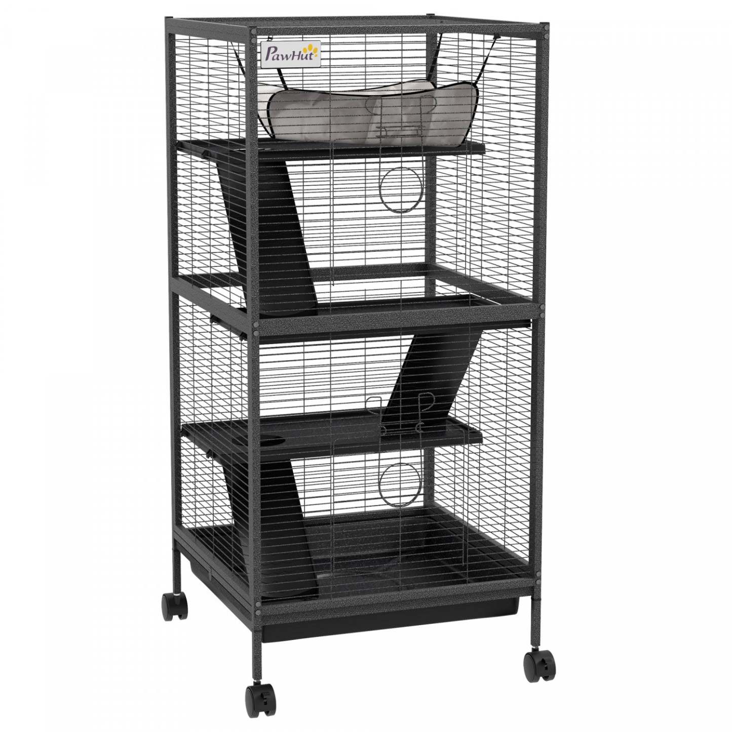 Pawhut Cage Roulante A 4 Niveaux Pour Petits Animaux, Cage Pour Cochon D'inde, Furet, Chinchilla, Kit|Pawhut 4-tier Rolling Small Animal Cage, Deluxe Guinea Pig Cage, Furet Cage For Mink Chinchilla Kit
