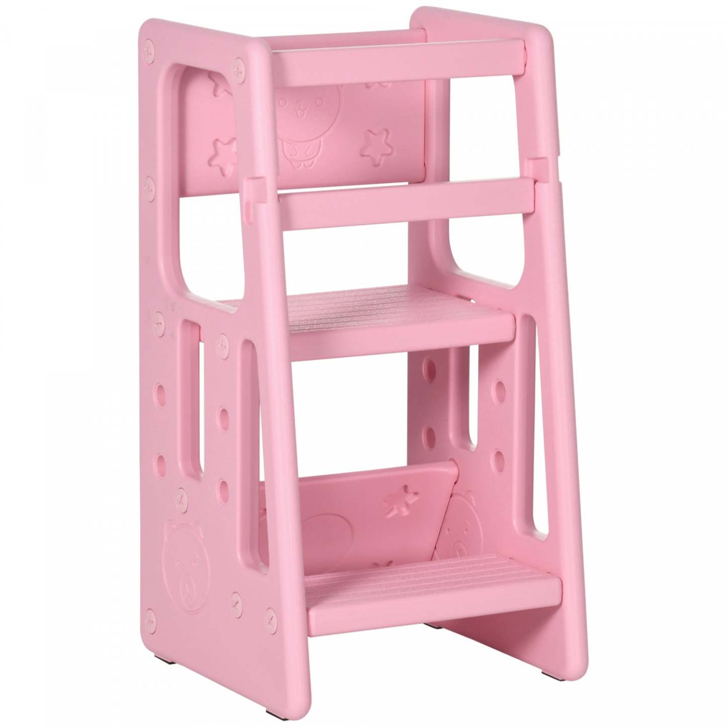 Qaba Tabouret Pour Enfants 2 Marches Avec Plateforme Réglable En Hauteur Et Rail De Sécurité, Rose|Qaba Toddler Kitchen Helper 2 Step Stool With Adjustable Height Platform And Safety Rail, Pink