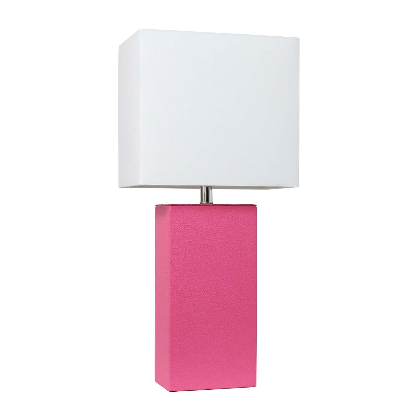 Lampe de table moderne Elegant Designs en cuir avec abat-jour en tissu blanc, rose vif | D210N0WM