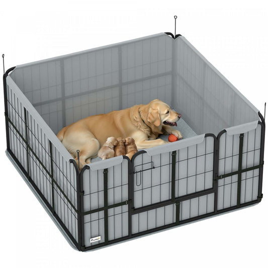 Pawhut Niche De Mise Bas Pour Chiens Et Chiots, 48 ​​X 48 X 23.5, Parc Pour Chiots Avec Tissu Oxford 600d, Tapis De Pipi Lavable
