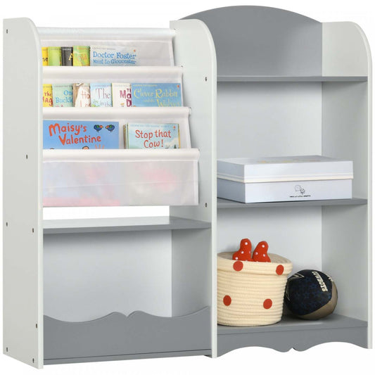 Qaba Kids Toy Storage Organizer Shelf, Children Bookshelf For Bedroom, Playroom, Nursery, Grey|Qaba Étagère De Rangement Pour Jouets D'enfants, Bibliothèque Pour Chambre À Coucher, Salle De Jeux,