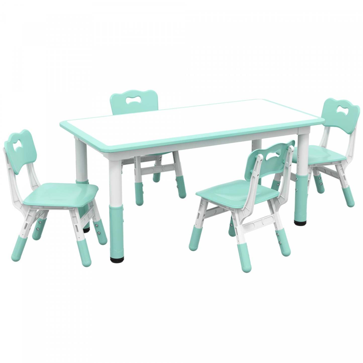 Qaba Ensemble De Table Et Chaises Pour Enfants Avec 4 Chaises, Hauteur Réglable, Surface De Table Facile À Nettoyer, Pour 1.5