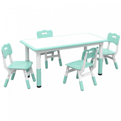 Qaba Ensemble De Table Et Chaises Pour Enfants Avec 4 Chaises, Hauteur Réglable, Surface De Table Facile À Nettoyer, Pour 1.5