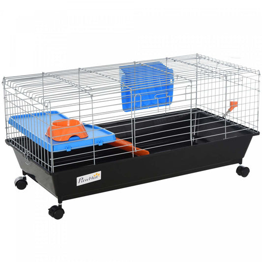 Pawhut 35 Cage Pour Petits Animaux, Cage À Lapin Roulante, Cage Pour Cochon D'Inde Avec Bol De Nourriture, Bouteille D'Eau, Foin | Pawhut Cage Pour Petits Animaux De 88,9 Cm De Long, Cage À Lapin Roulante, Cage Pour Cochon D'Inde Av